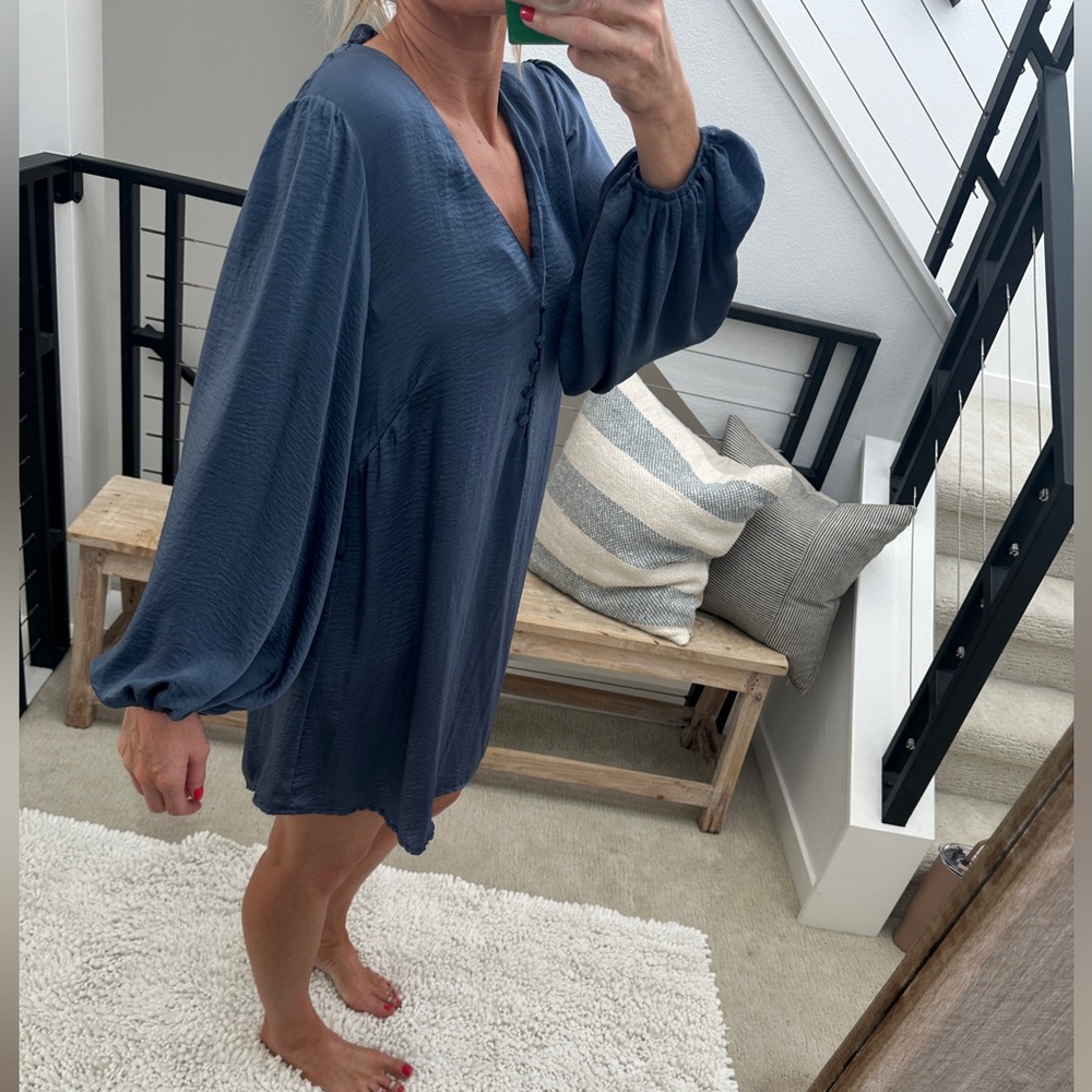 Sage & Paige Passion Fusion Blue Long Sleeve Loose Fit Mini Dress | Size M - Picture 6 of 12